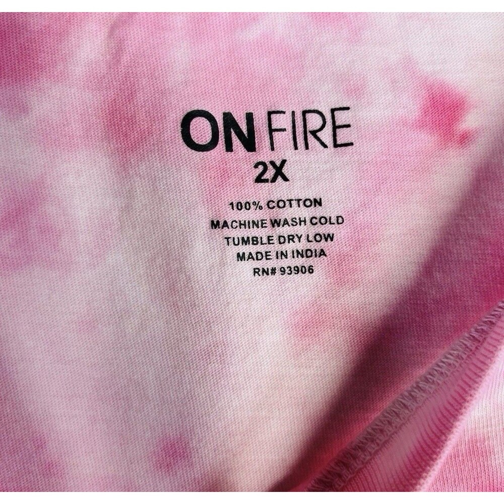 On Fire Women’s 2X Pink Tie Dye Brooklyn NY Fringe T-Shirt Boho Festival Cotton - Picture 5 of 7
